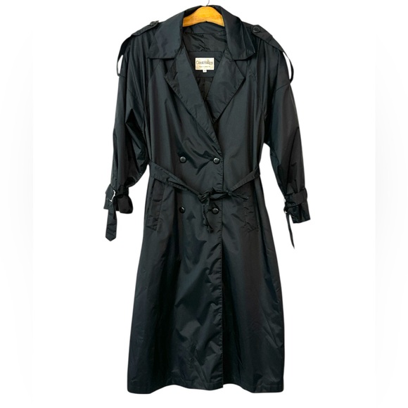 Jackets & Blazers - Shiny Black Belted Trench Rain Coat Vintage 90’s Crest Hollow  women’s size 11‎